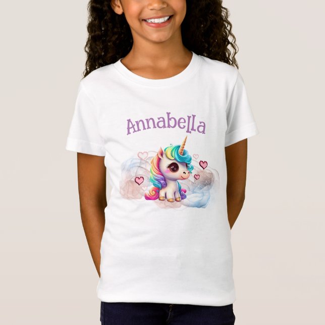 T-Shirt Bébé licorne mignonne et cœurs (Devant)