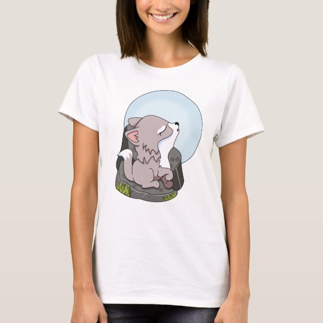 T-shirt Bébé loup hurlant à la lune (Devant)