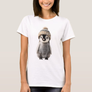 T-shirt Bébé manchot adorable portant un bonnet tricoté