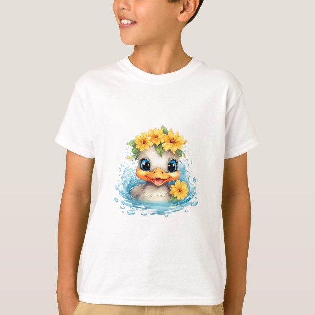 T-shirt Bébé mignon Canard Canards Fleurs d'animaux amusan (Devant)