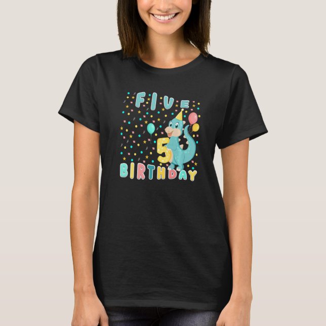 T-shirt Bébé mignon Dinosaur Cinq ans Joyeux Anniversaire  (Devant)