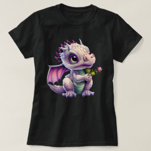 T-shirt Bébé mignon Dragon tenant un graphique Rose