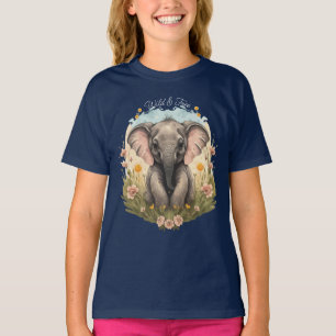 T-shirt Bébé mignon Eléphant Calf Fleur sauvage Wanderlust