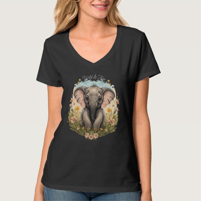 T-shirt Bébé mignon Eléphant Calf Fleur sauvage Wanderlust (Devant)