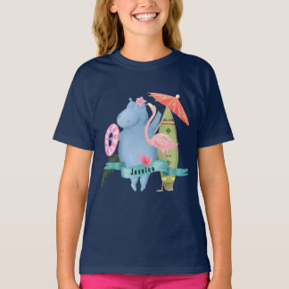 T-shirt Bébé mignon Hippo avec Flamant rose Nom personnali