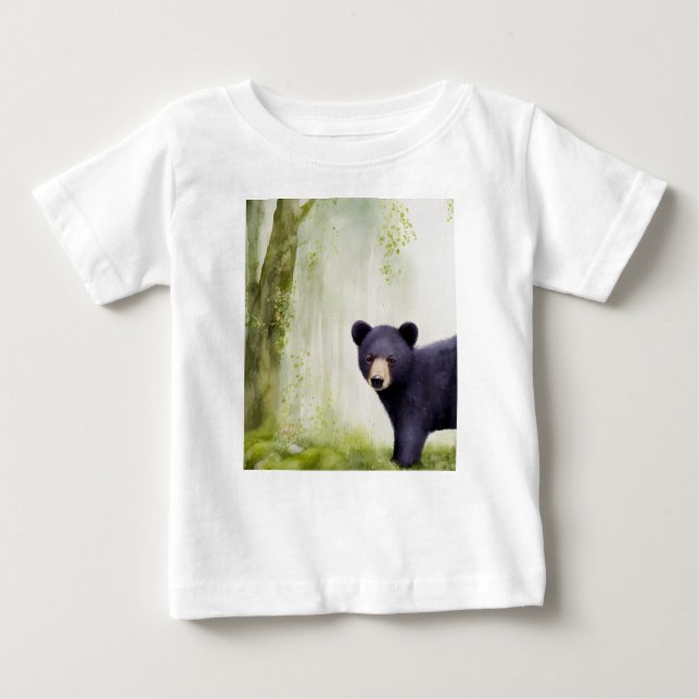 T-shirt bébé mignonne Bear Noir pour les enfants (Devant)