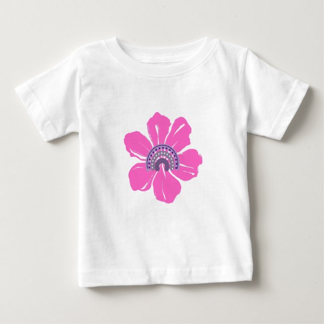 T-Shirt Bébé Mignonne D'Été Avec Fleur Rose (Devant)