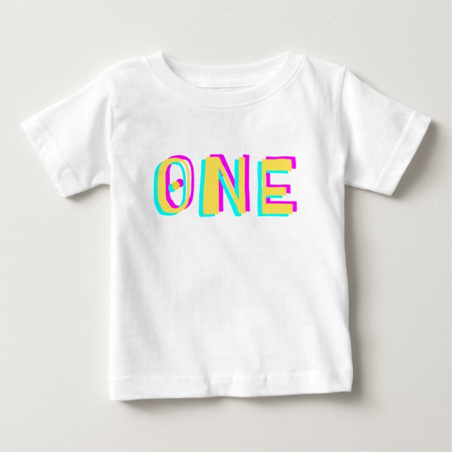 T-Shirt bébé moderne 3D un jaune pour le premier a (Devant)