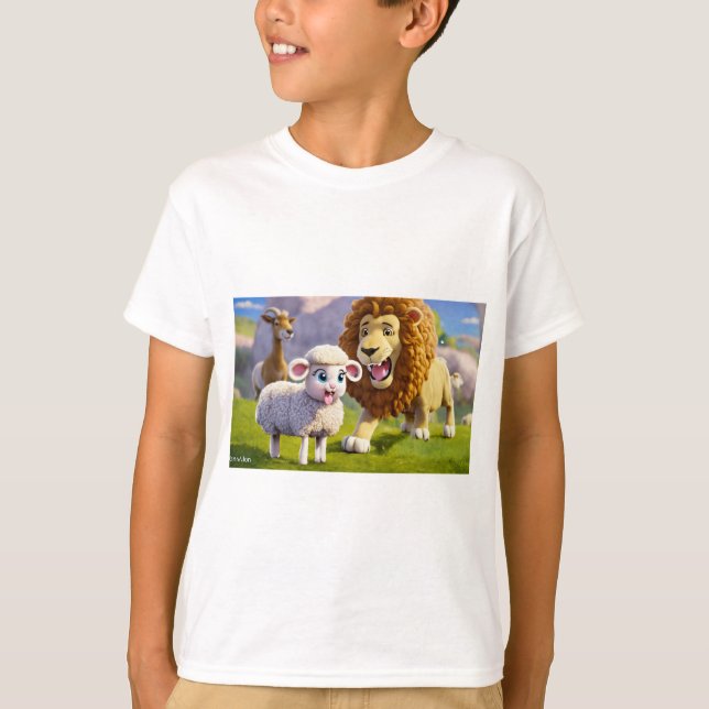 T-shirt bébé mouton et Lion pour enfants - mignon  (Devant)