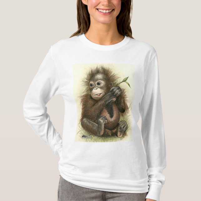 T-shirt Bébé orang-outan avec des feuilles (Devant)
