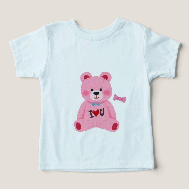 T-shirt bébé ours en peluche rose (Design Recto)