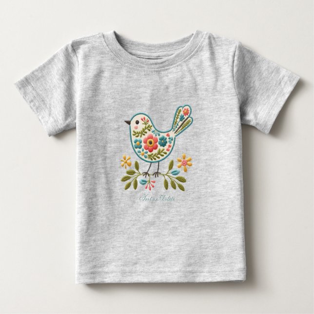 T-shirt bébé Petits Oiseaux Feuilles Vertes Floral (Devant)