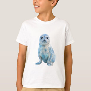 T-shirt Bébé phoque bleu marbré aquarelle pour enfants