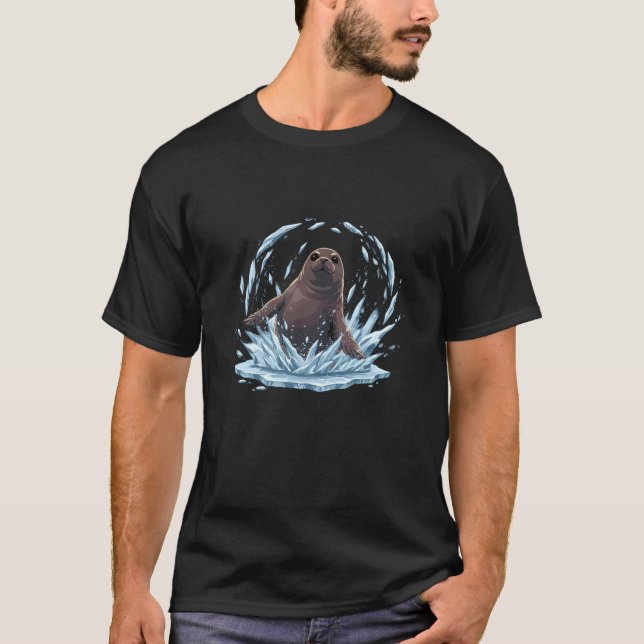 T-shirt Bébé phoque drôle éclaboussant à travers la glace  (Devant)