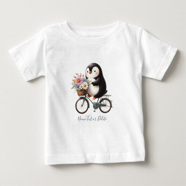 T-Shirt bébé pingouin vélo floral (Devant)