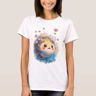 T-shirt Bébé poisson-globe mignon Jardin floral aquarelle