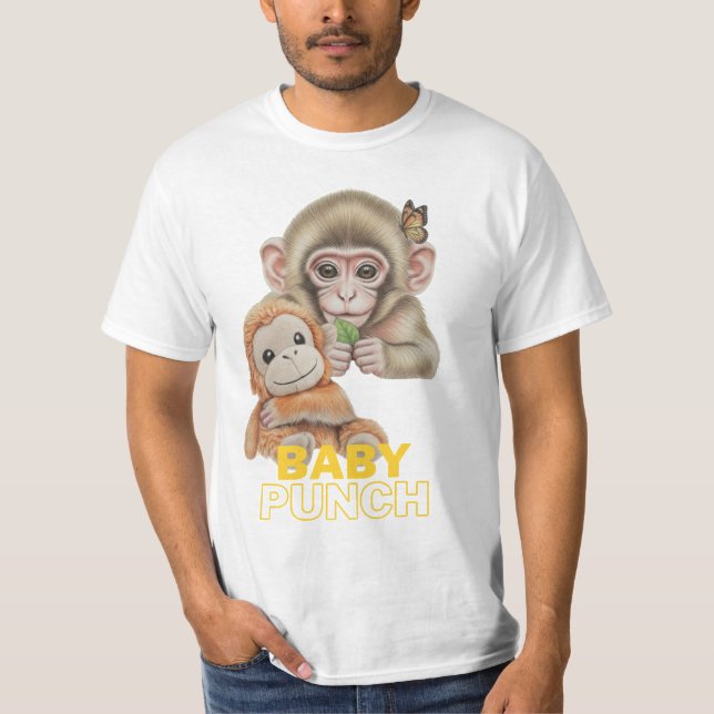 T-shirt Bébé Punch Singe Mignon avec Jouet en Peluche (Devant)
