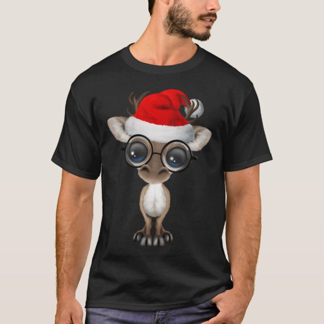 T-shirt Bébé Reindeer Portant Un Chapeau Et Des Lunettes D (Devant)
