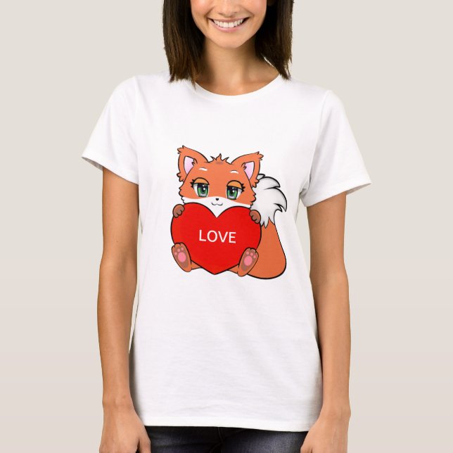 T-shirt Bébé renard mignon avec cœur (Devant)
