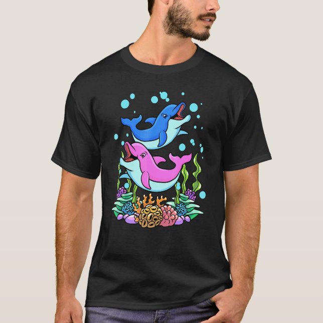 T-shirt Bébé rose Bleu Plage Dolphins Vacances d'été (Devant)