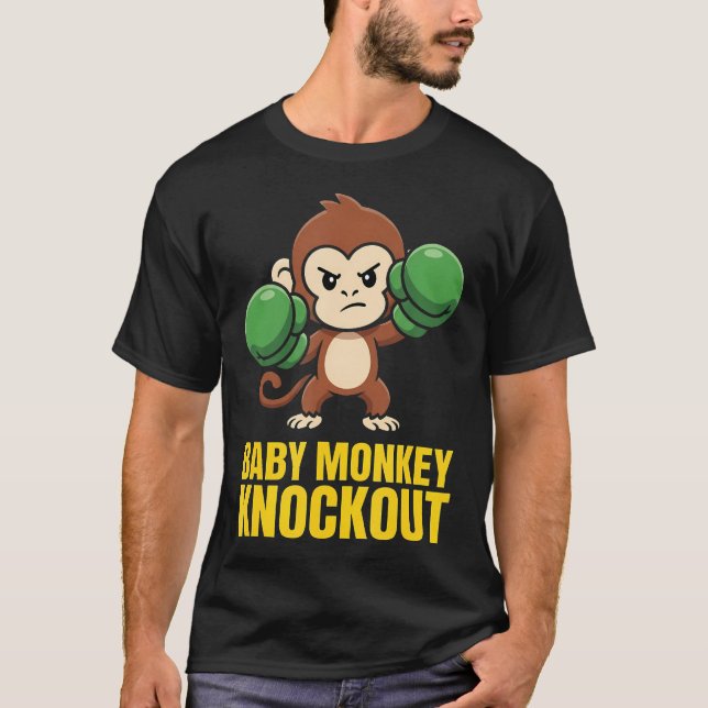 T-shirt Bébé Singe Knockout Drôle Kawaii Boxe (Devant)