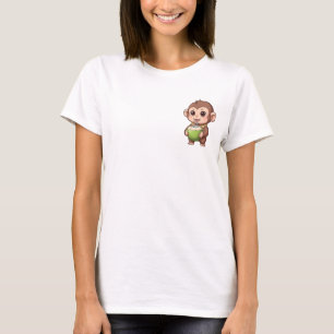T-shirt Bébé singe mignon buvant de l'eau de coco fraîche