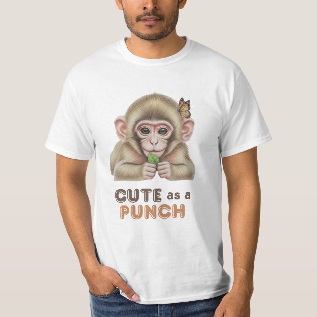 T-shirt Bébé singe mignon comme un coup de poing avec papi (Devant)