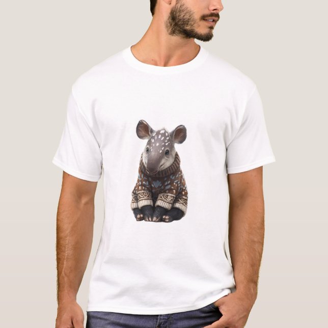 T-shirt Bébé Tapir Mignon dans un Pull Tricoté Cosy (Devant)
