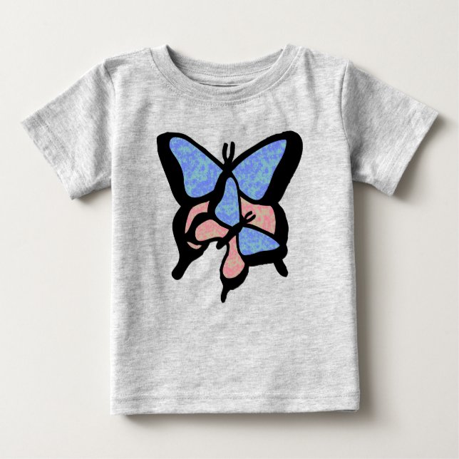 T-shirt bébé/tout-petit Papillons Bleu & Rose (Devant)