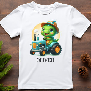 T-shirt Bébé Trex Dinosaure Mignon Conduisant un Tracteur 