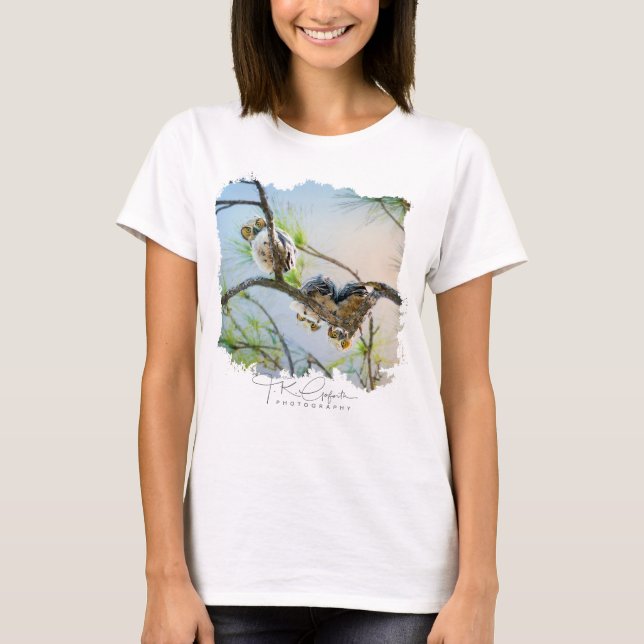 T-shirt Bébés hiboux mignons sur les branches faune (Devant)