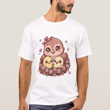 Bébés Maman Oiseau Mignon Nid de Fleurs