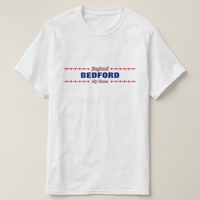 T-shirt BEDFORD - ma maison - l'Angleterre ; Coeurs rouges (Design devant)