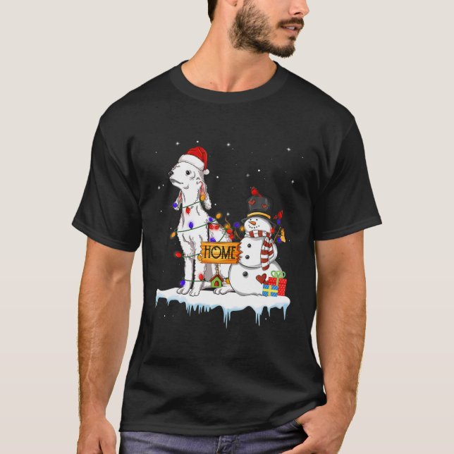 T-shirt Bedlington Terrier Chien Noël Snowman Xmas Ligh (Devant)