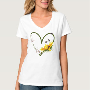 T-shirt BEE GIRL LOVE Aquarelle Tournesol Coeur V cou