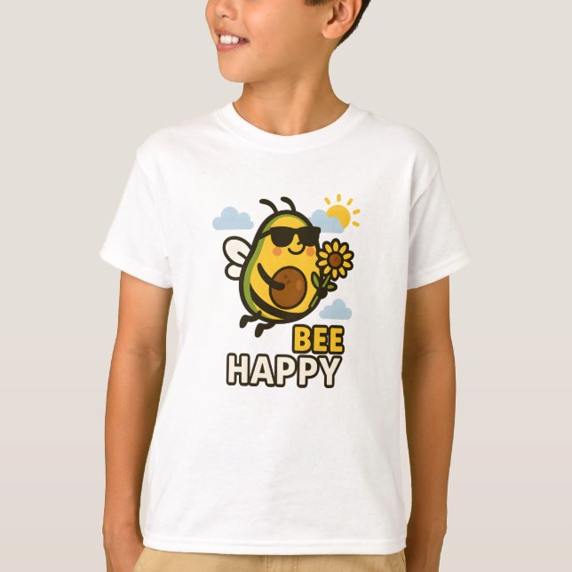 T-shirt Bee Happy Shirt Cute Avocado Pun Drôle Summer Tee (Devant)