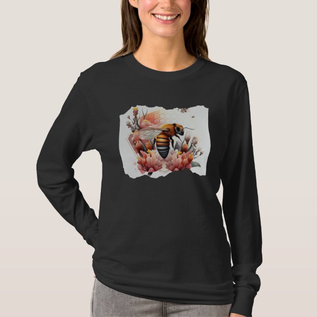 T-shirt Bee Honeybee Honeycombs Flowers Watercolor (Devant)