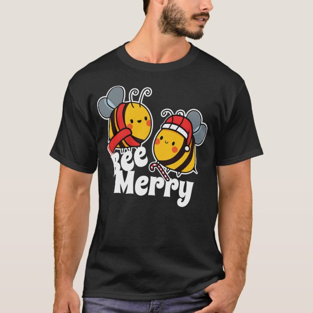 T-shirt Bee Merry  Cute Honey Bees Santa Claus  Christmas (Devant)