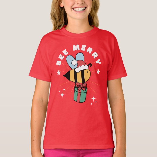 T-SHIRT BEE MERRY FUNNY PÈRE NOËL CHRISTMAS AIDE (Devant)