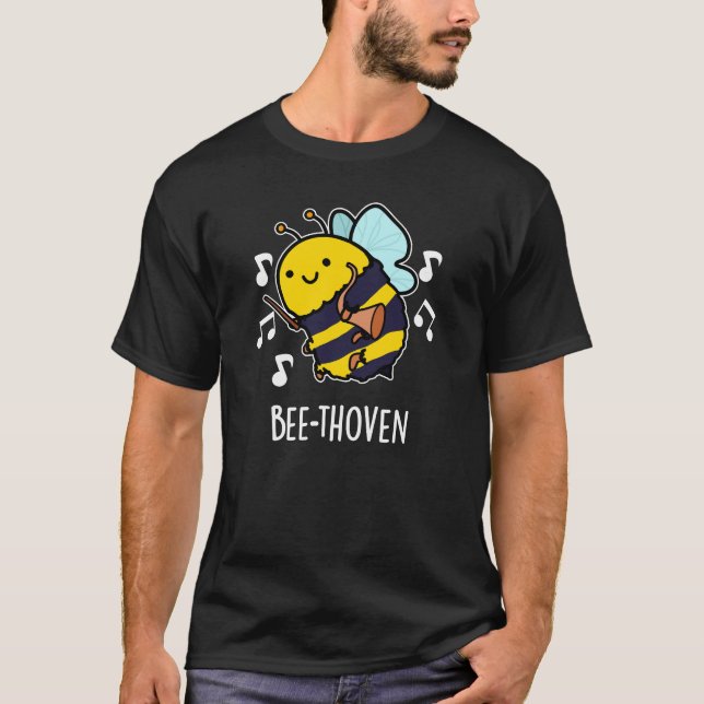 T-shirt Bee-thoven Funny Musique Bee Pun Dark BG (Devant)