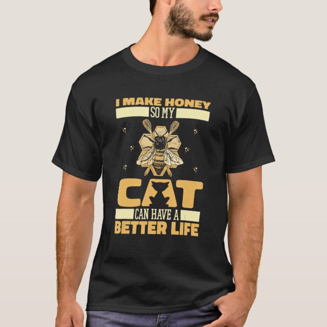 T-shirt Beekeeper Cat Bee Honey  Honeycomb Beekeeping (Devant)
