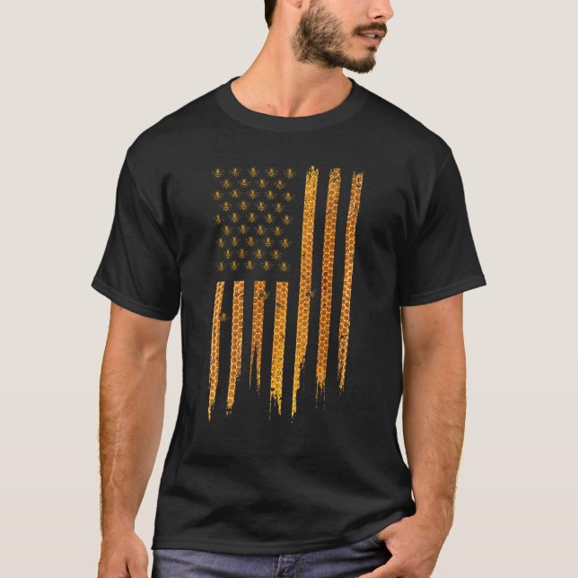 T-shirt Beekeeping American Flag Honeycomb Honey Bees Beek (Devant)