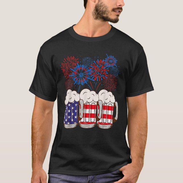 T-shirt Beer American Drapeau 4 juillet Hommes Femme Meric (Devant)