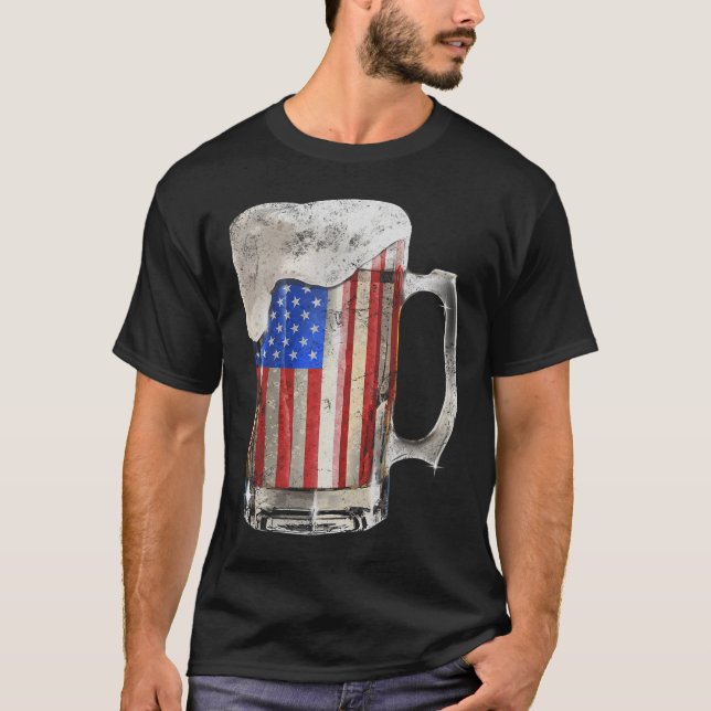 T-shirt Beer American Flag 4 juillet Usa Boisson Party (Devant)