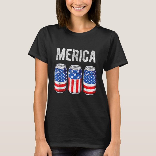 T-shirt Beer American Flag 4th of July Men Women Merica US (Devant)