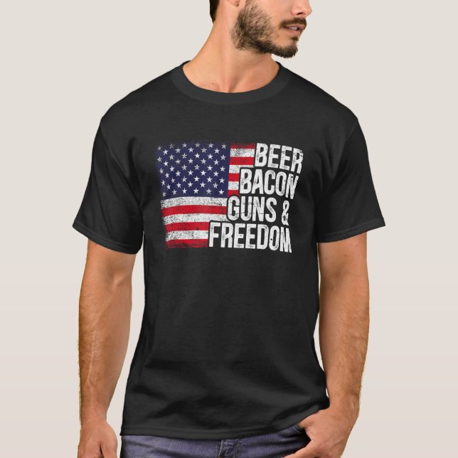 T-shirt Beer Bacon & Freedom 4th of July Father s Day (Devant)