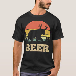 T-shirt Beer Bear Deer Funny Retro Vintage Sunset