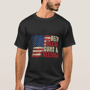 T-shirt Beer Bycon Guns And Freedom - Bbq Vintage Drapeau