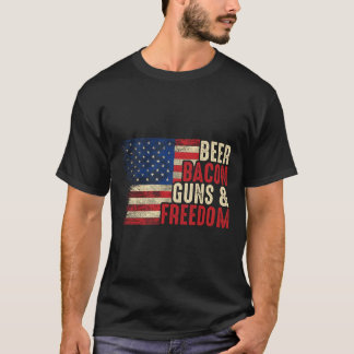 T-shirt Beer Bycon Guns And Freedom - Bbq Vintage Drapeau