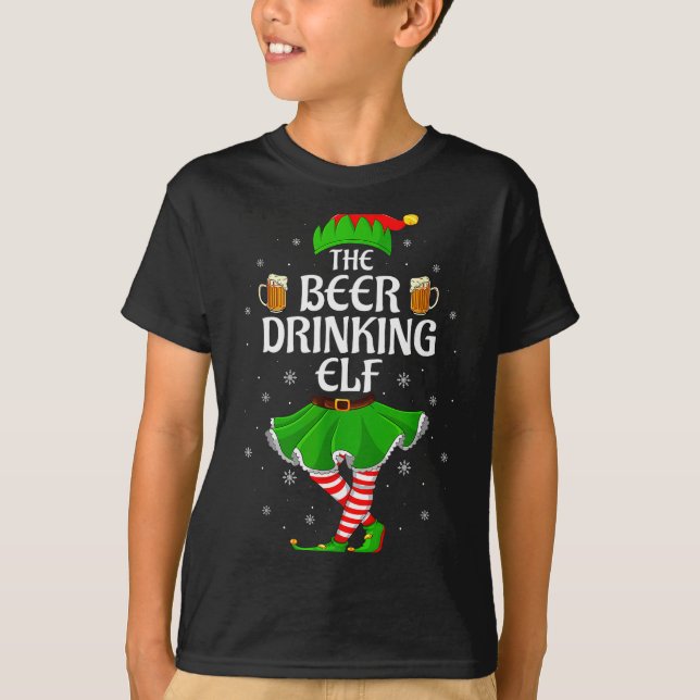 T-shirt Beer Drinking Elf Christmas Family Girl Women Elf  (Devant)